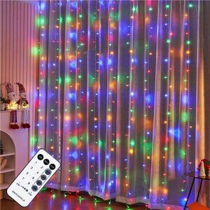 300 LED Curtain Lights Remote Control Christmas Decorative Hanging String Lights